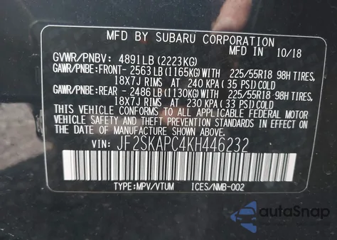 2019 Subaru Forester Sport из США, поврежденный, VIN JF2SKAPC4KH446232